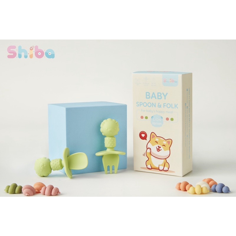 Set muỗng nĩa Silicon có hộp đựng Shiba nhỏ xinh