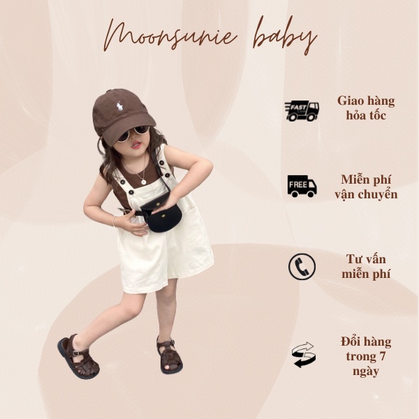 Set áo sát nách kèm Quần short yếm kaki xinh xắn cho bé gái Bộ đồ bé gái mùa hè phong cách Hàn Quốc