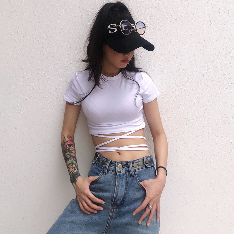 Áo thun Croptop A155 dây đan Áo phông buộc eo phô dáng siêu đẹp mẫu cực hot mùa hè năm nay