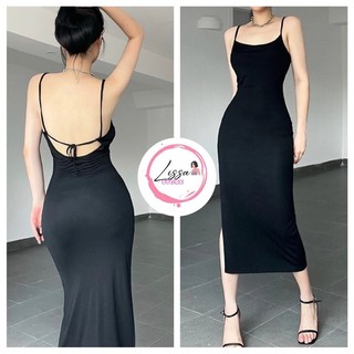 Đầm body đầm hai dây lụa hở lưng cột dây dáng dài sexy girl (Giá sỉ) Lissa 061