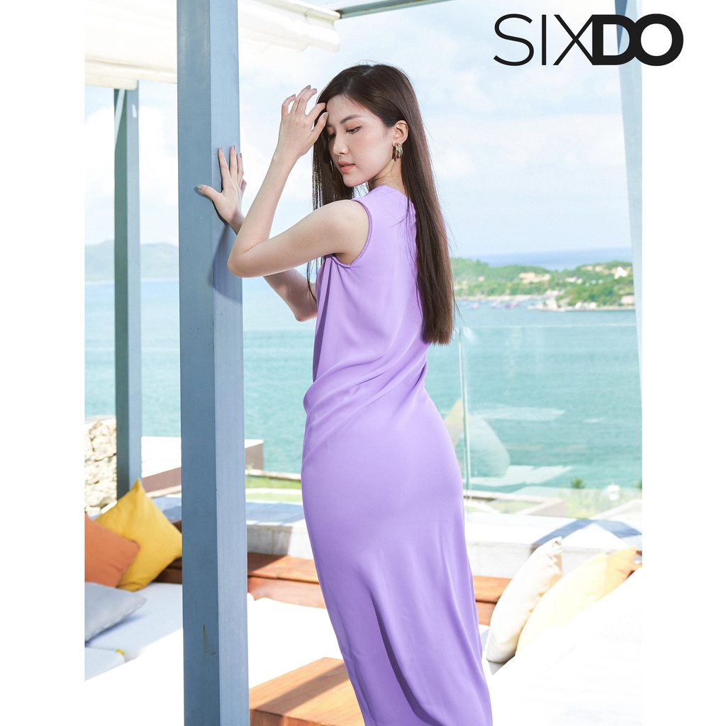 Đầm lụa tím sát nách xẻ tà SIXDO