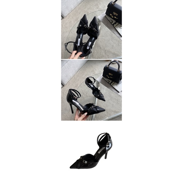 Giày Cao Gót Da Phối Lưới Thoáng Khí Mũi Nhọn 3.15 Inch Thời Trang Cho Nữ Size 35-40