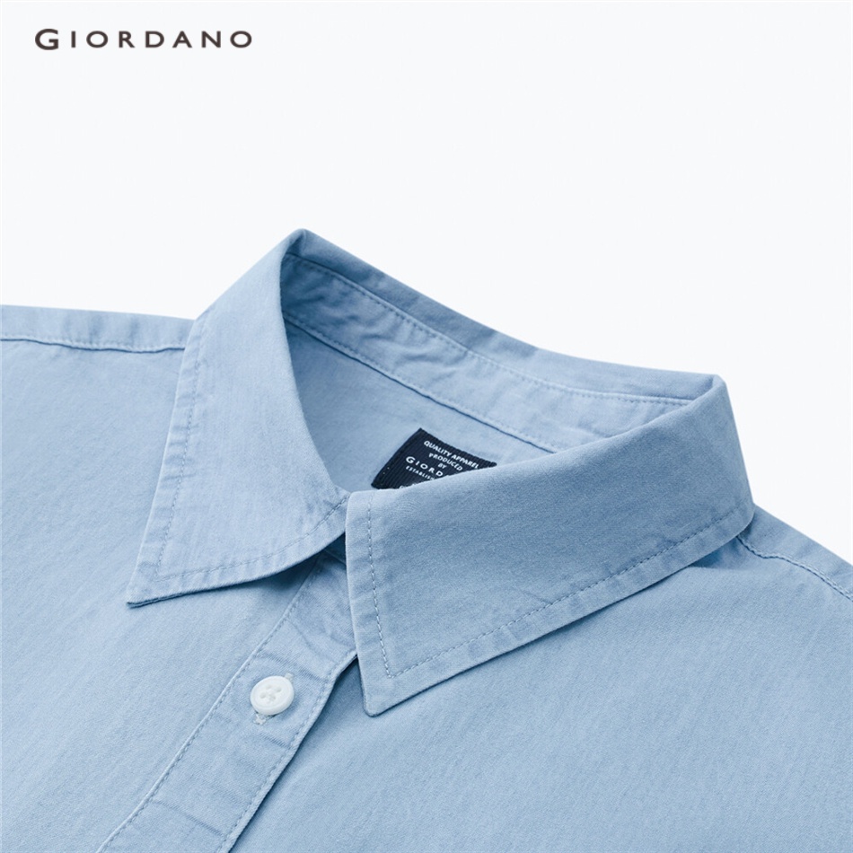 Áo sơ mi denim GIORDANO 05343106 dài tay 100% cotton viền cong cho nữ