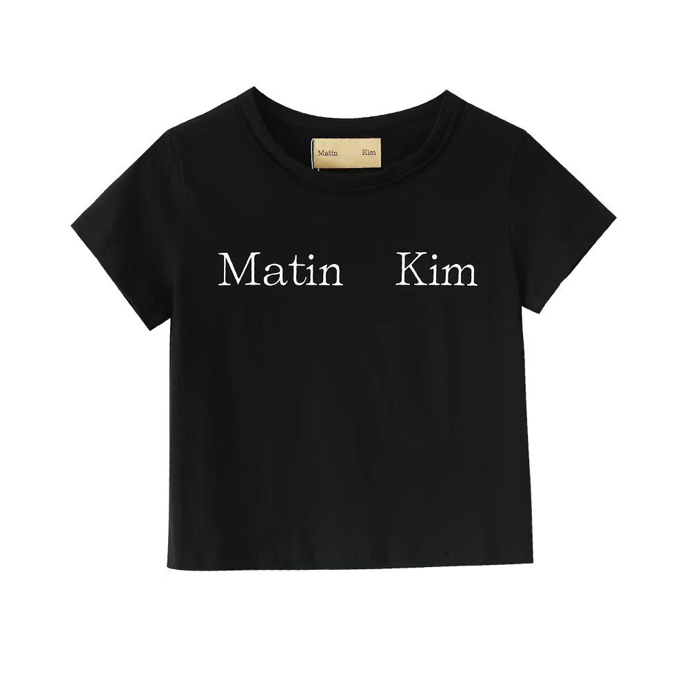 Áo Thun Tay Ngắn Dáng Ôm In Chữ Xếp Ly Kim Niche Matin Hàn Quốc