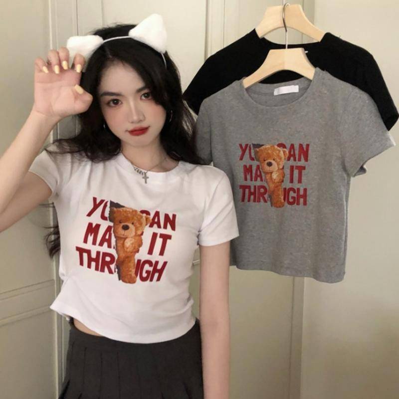 Áo Thun Ngắn Tay In Hình Gấu Và Chữ Phong Cách Hàn Quốc Thời Trang Mùa Hè Hàng Mới Dành Cho Bạn Nữ