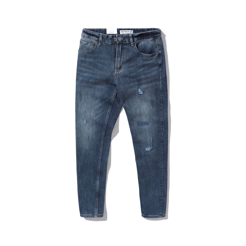 Quần jean nam, quần bò nam cao cấp slimfit DEFOXX xanh wash rách 230233