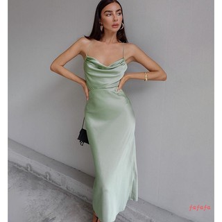 Fafa-đầm Hở Lưng Buộc Dây Màu Trơn Cổ Bò Chéo Cho Nữ (Đỏ, Tím, Xanh Lá, Nâu)