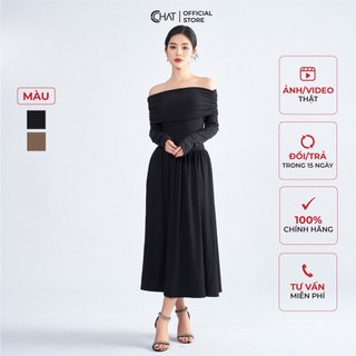 Đầm Nữ 𝐂𝐂𝐇𝐀𝐓 Ngang Vai Dáng Xòe Chất Thun Cao Cấp Mềm Mịn 22VDC2024XT