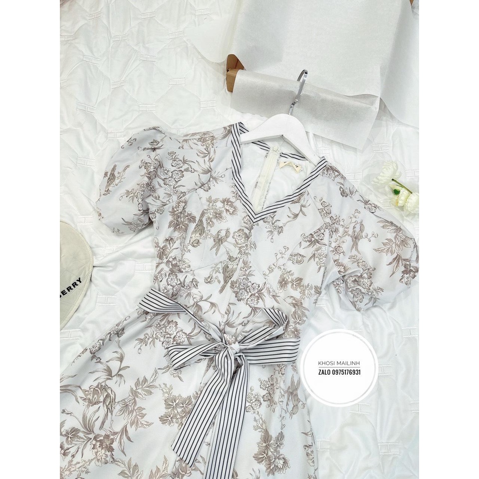 ✨BÁN SỈ✨Đầm hoa phối kẻ kèm đai 2 lớp