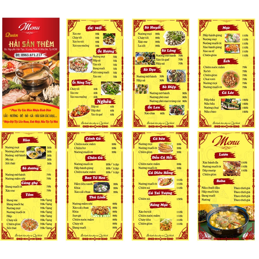 menu quán nhậu, kich thước 14x27cm)