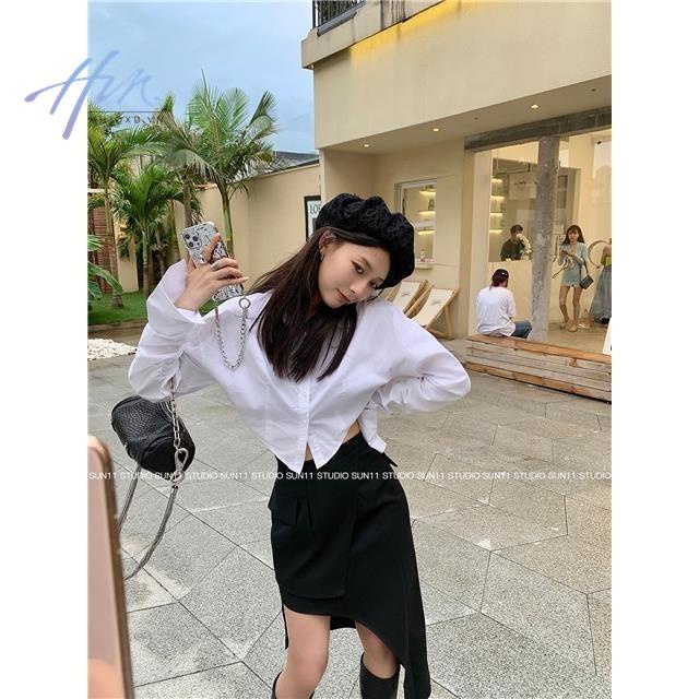 Áo Sơ Mi Tay Dài Dáng Rộng Ngắn Thời Trang Xuân Thu 2023 Hhjdsun11 Cho Nữ