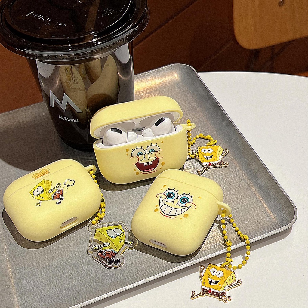 Vỏ Bảo Vệ Hộp Sạc Tai nghe không dây AirPods 1 2 3 2021 Pro2 2022 Bằng Silicon Tpu Mềm Hình Spongebob Vui Nhộn