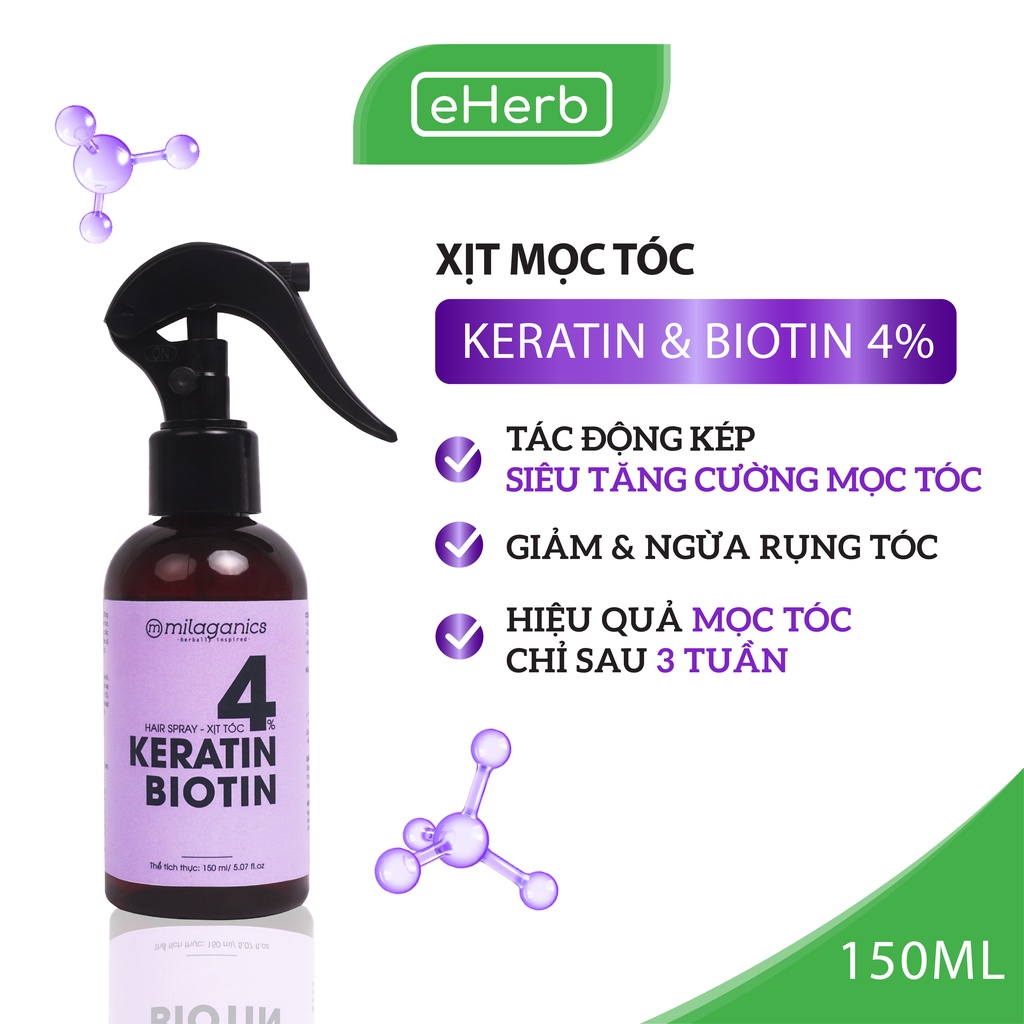 Combo 2 Dưỡng Tóc Keratin & Biotin 4% Tác Động Kép Siêu Kích Mọc Tóc MILAGANICS 150ml (Chai)