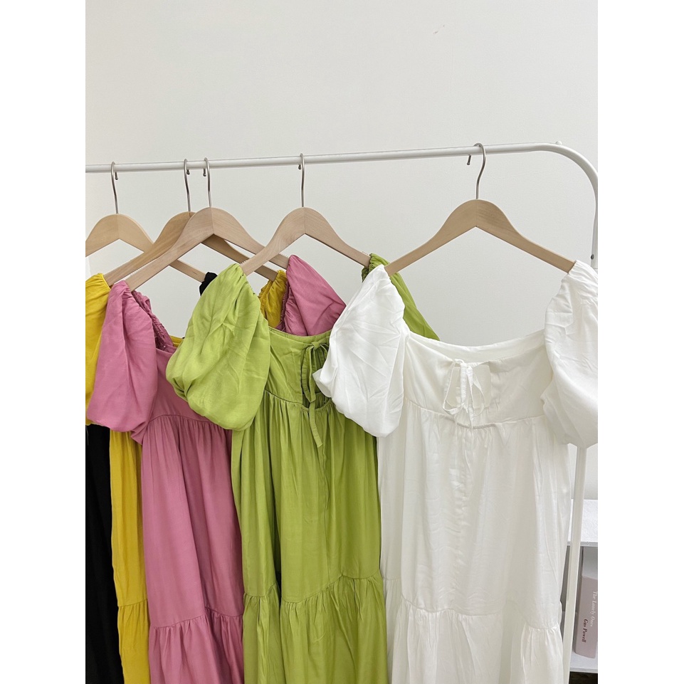 Váy Bầu tay bồng✨đuôi cá dáng dài✨ảnh thật cận chất shop tự chụp✨mặc được 2 kiểu✨chất đũi hàn siêu mát phù hợp mùa hè