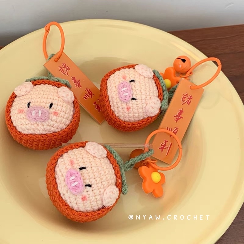 Móc Khoá Heo Len Cam Quýt