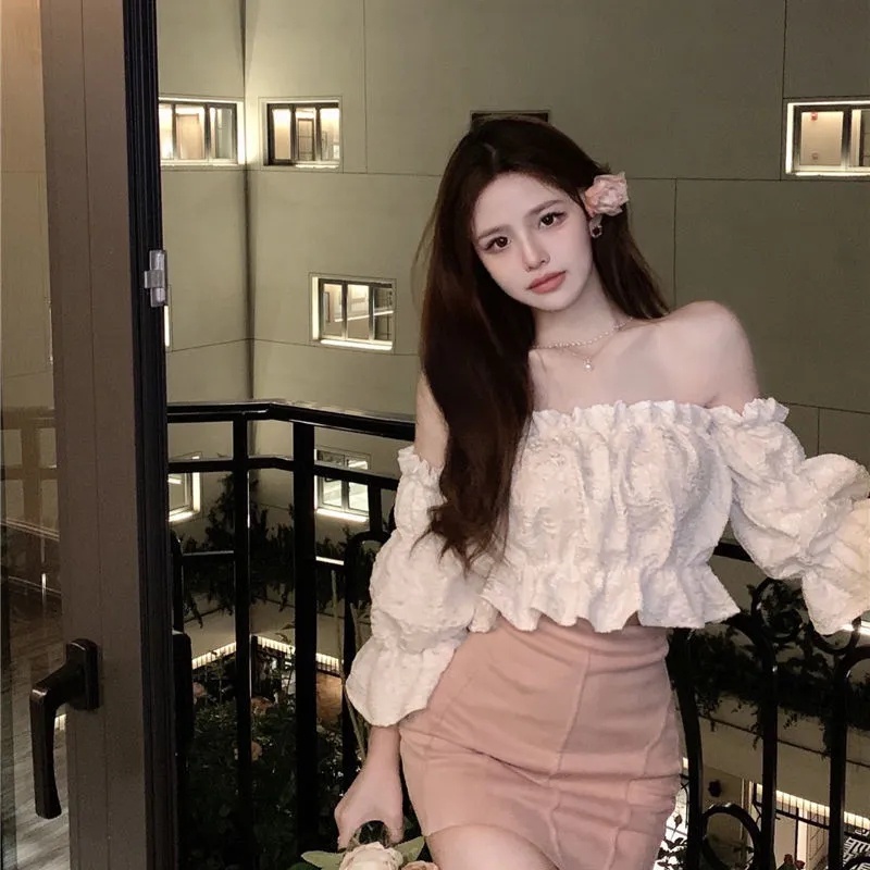 Áo Sơ Mi Trễ Vai Ngắn Mỏng Nhẹ Màu Trơn Kiểu Dáng Đẹp Mắt Cho Nữ