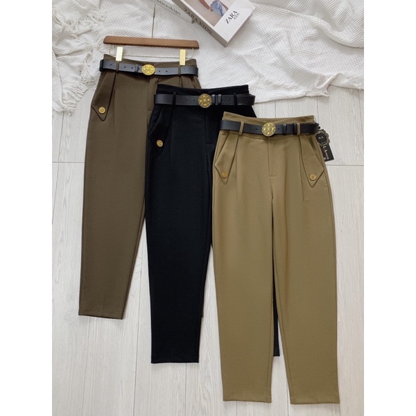 Quần vải nữ dáng baggy kèm đai style hàn quốc phom từ 45-55kg