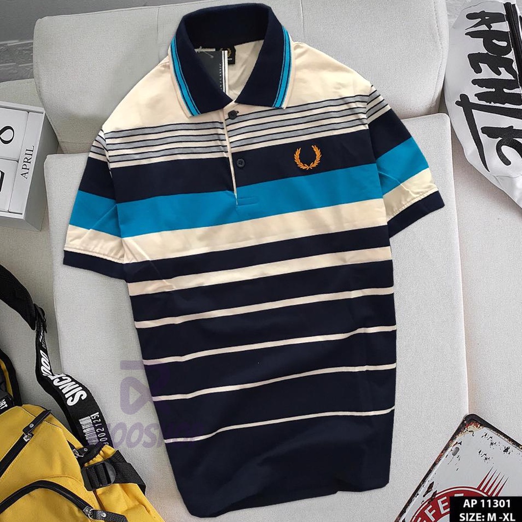 Áo thun nam trung niên, áo phông nam polo kẻ sọc ngang trung niên đẹp, cotton, form rộng riooshop RCP008