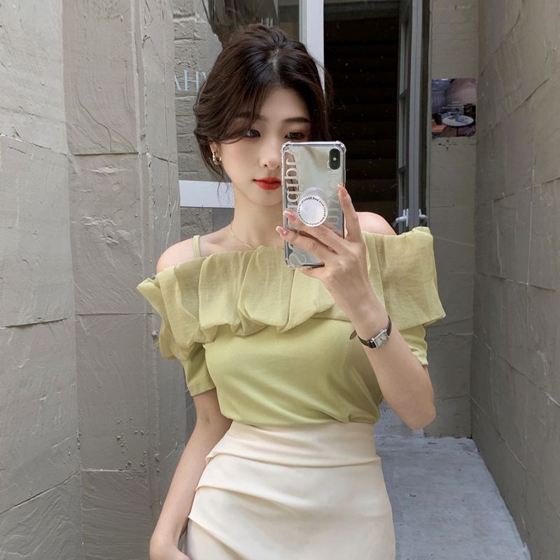 Áo Voan Trễ Vai Phối Bèo Nhún Nữ Tính Hợp Thời Trang Hè