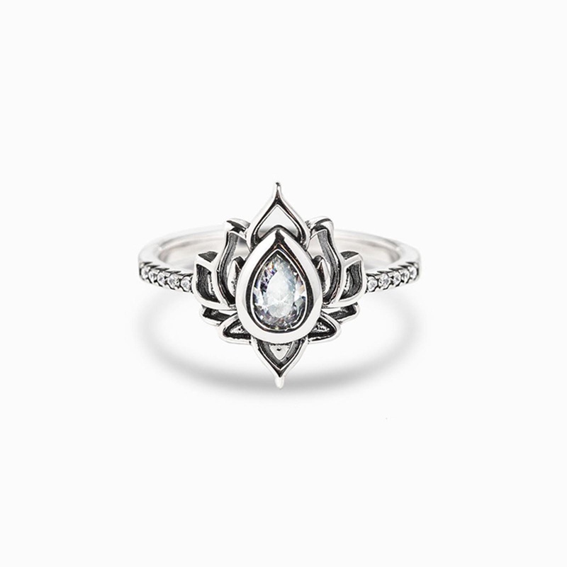 Nhẫn Đính Đá Hình Hoa Sen / Giọt Nước Màu Trắng / Xanh Dương Phong Cách Boho Cổ Điển Thời Trang Cho Nữ