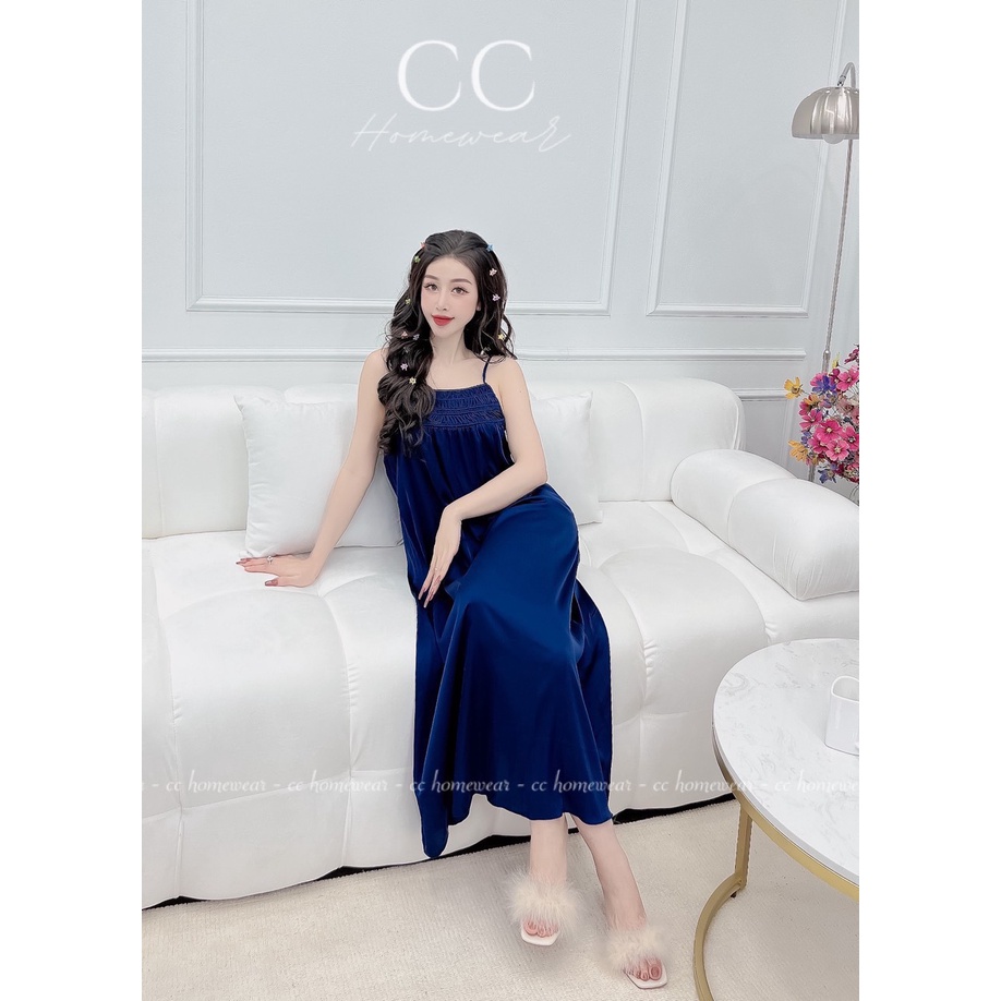 Đầm ngủ lụa 2 dây họa tiết trơn cao cấp thương hiệu CC HOMEWEAR | BigBuy360 - bigbuy360.vn