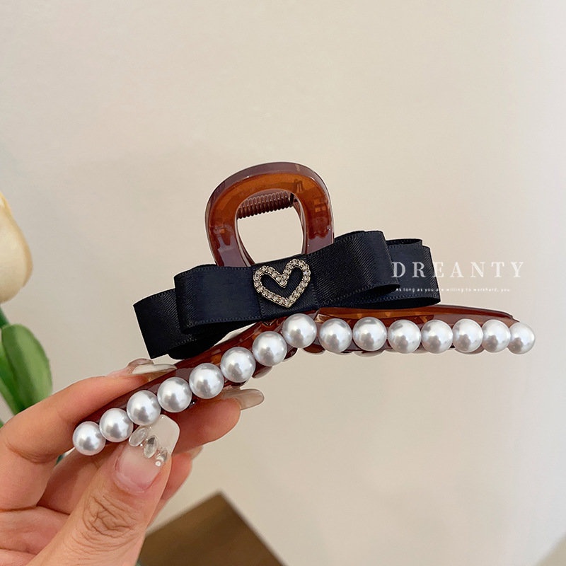 Kẹp Tóc Hình Nơ / Trái Tim Bằng Acrylic Đính Ngọc Trai Thời Trang Dễ Phối Đồ Phong Cách Mới