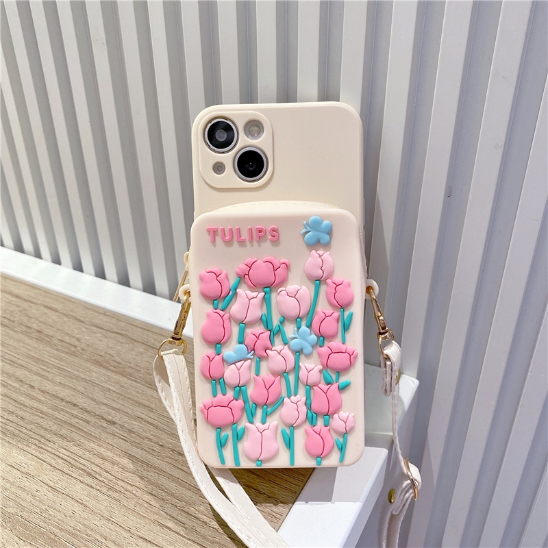Samsung Galaxy S23Ultra S22 S21 S20 Note20 Ultra Tulip Wallet Phone Cover for Samsung S22 S23 S21 S20 Plus S21fe S20fe S21+ S23+ With Lanyard Clip Bag Soft Phone Case