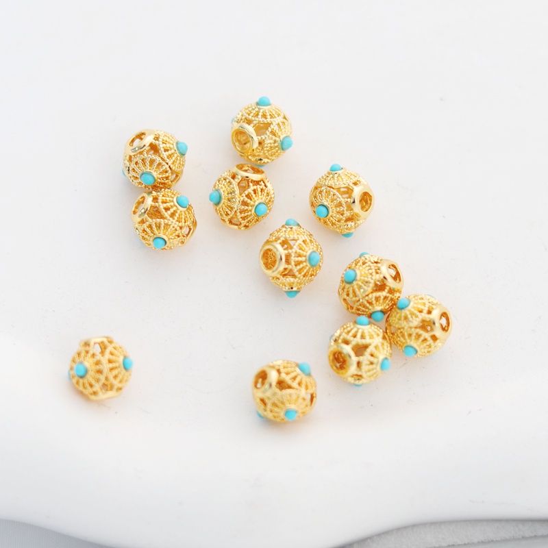 Hạt Tròn Rỗng Bằng Đồng Mạ Vàng 14K DIY Làm Trang Sức