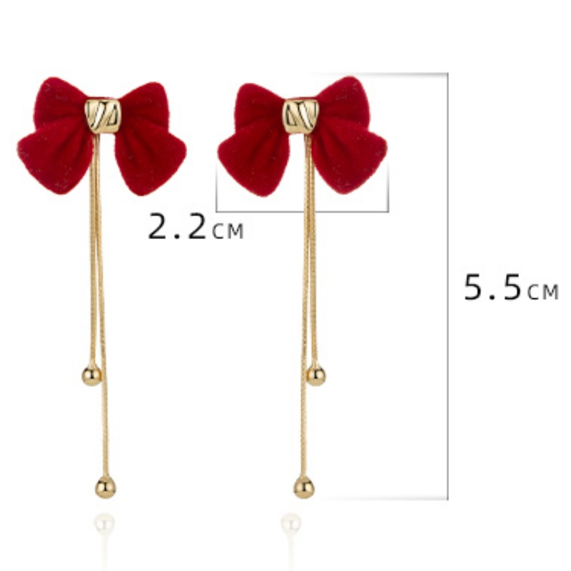 Bông Tai Hình Nơ Tua Rua Màu Đỏ Đen Phong Cách Hàn Quốc Cổ Điển Thời Trang Cho Nữ