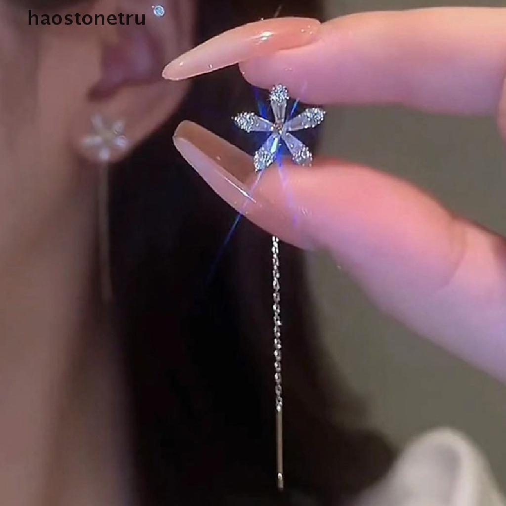 1 Đôi Khuyên Tai Dáng Dài Đính Đá Zircon / Ngọc Trai Hình Hoa Phong Cách Cổ Điển Thời Trang Cho Nữ