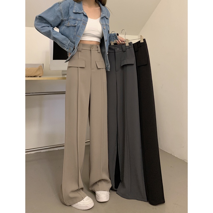 Xiaozhainv Quần Dài Lưng Cao Ống Rộng Phong Cách Hàn Quốc Thời Trang Cho Nữ 3 Màu Lựa Chọn