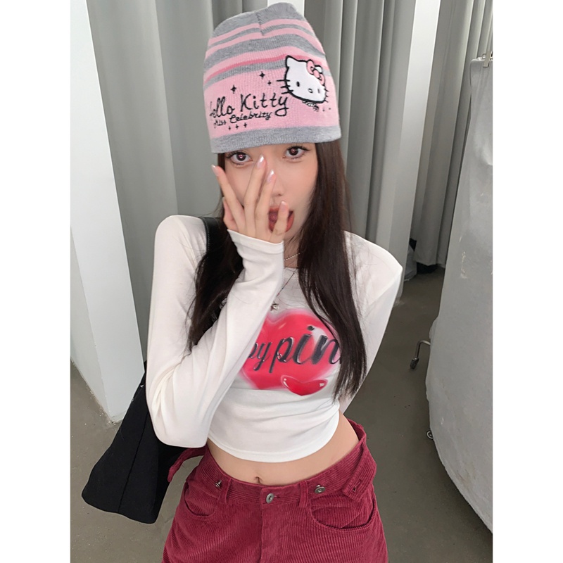 Áo Thun Nữ Dài Tay Cổ Tròn In Hình Trái Tim Mới