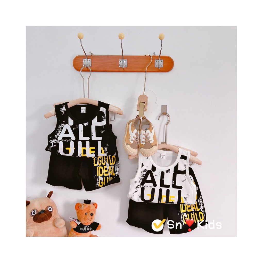 Bộ cộc tay bé trai , sét bộ áo ba lỗ chữ chất cotton tàu siêu đẹp cho bé trai 10-30kg