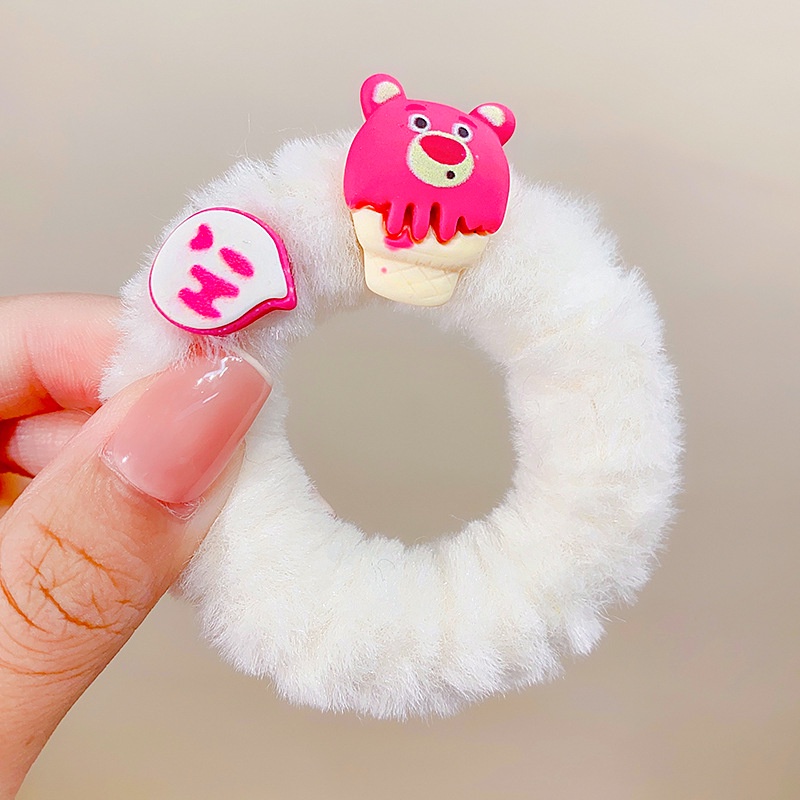 Dây Cột Tóc Lông Nhung Hình Gấu Dâu Dễ Thương Xinh Xắn Dành Cho Nữ-màu ngẫu nhiên