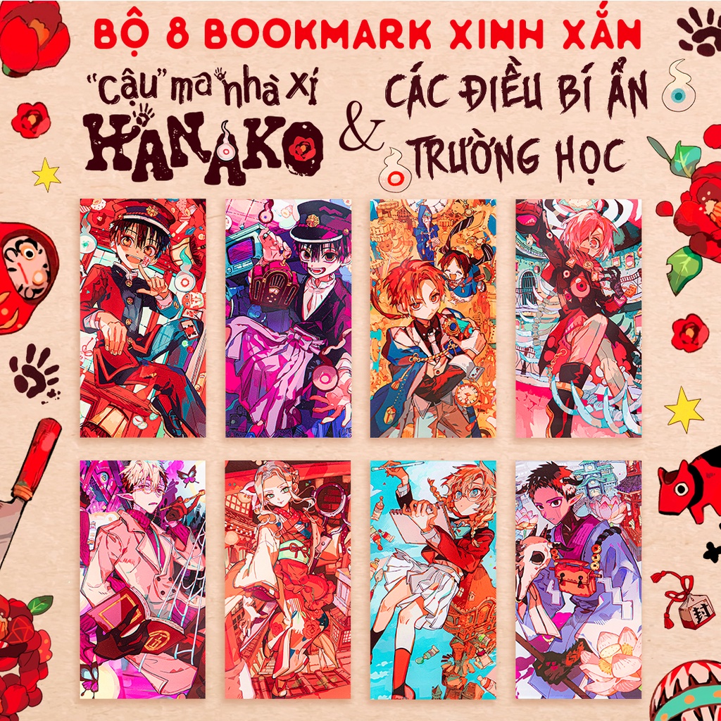 Bộ 8 bookmark Cậu Ma Nhà Xí Hanako và Các Điều Bí Ẩn Trường Học - JIBAKU SHOUNEN HANAKO - bookmark manga anime xinh xắn
