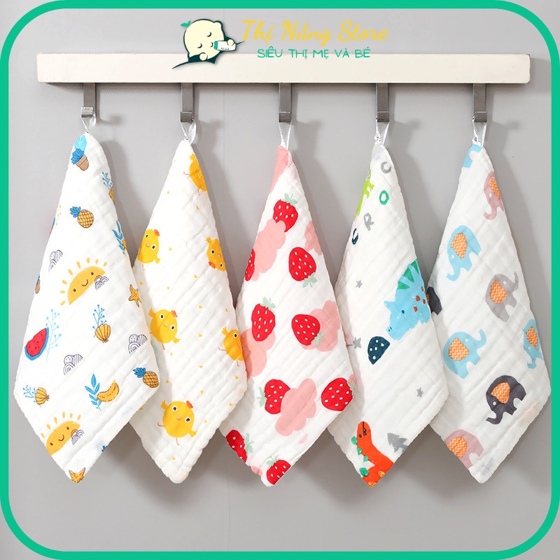 Set 5 khăn xô sữa 4 lớp cho bé, Khăn sữa xô Organic mềm mịn, Khăn mặt cho bé Thị Nắng Store