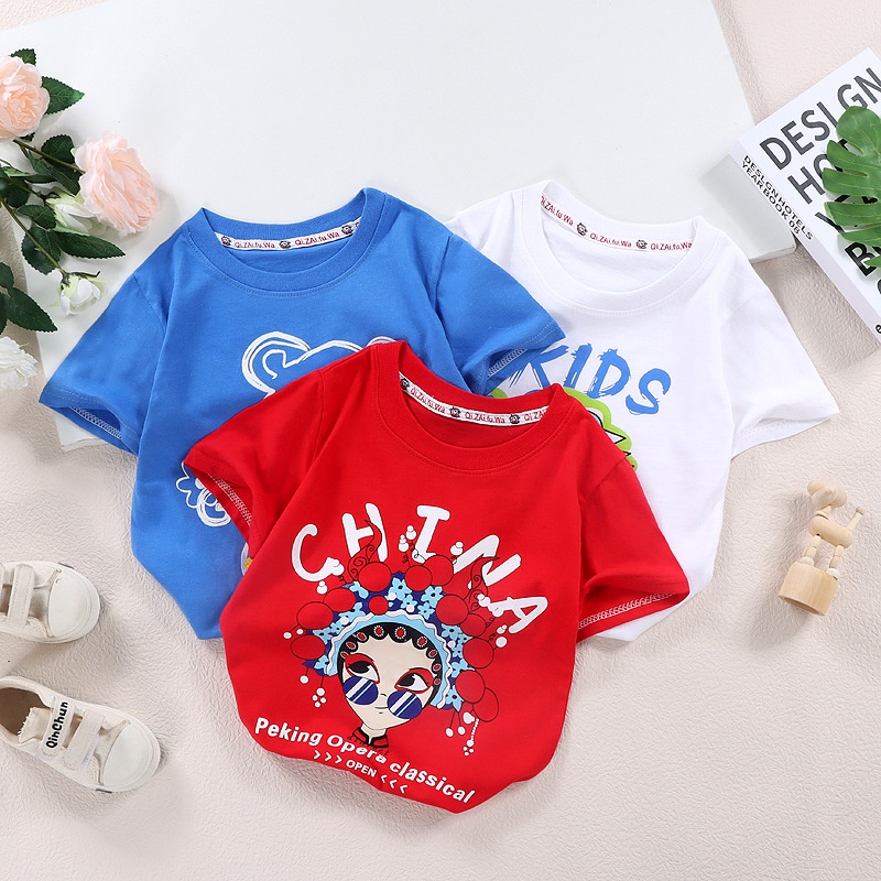 YAOEENH Áo Thun Tay Ngắn 90-140cm Vải Cotton In Họa Tiết Hoạt Hình Phong Cách Hàn Quốc Thời Trang Cho Bé