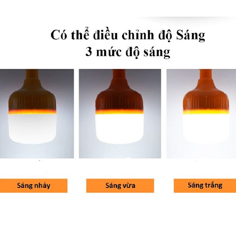 Bóng đèn led sạc pin tích điện 60W, 100W, 150W nạp bằng cáp usb dùng được 6 đến 8 giờ, 3 chế độ sáng