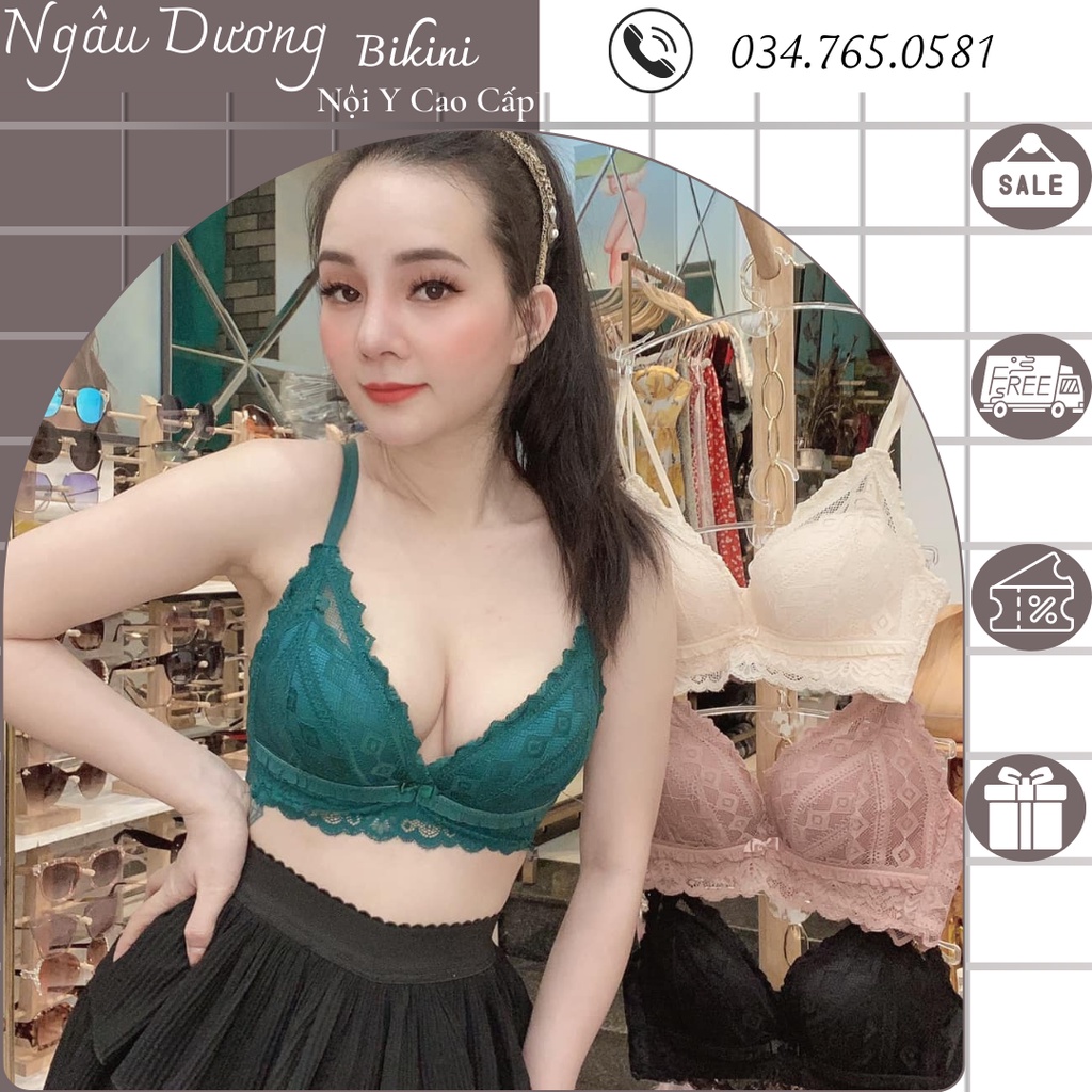 áo lót nữ, áo ngực không gọng, chất liệu su phối ren, đệm dày 8 phân siêu nâng ngực tạo khe