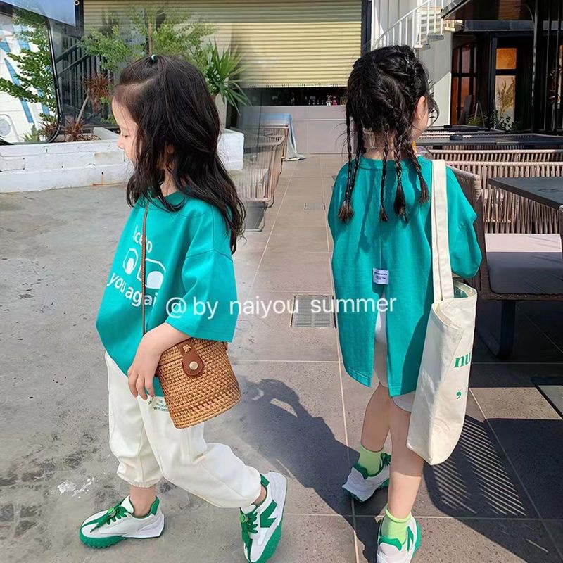 Áo Thun Cotton Mỏng Tay Ngắn Thoải Mái Thoáng Khí Mùa Hè Phong Cách Hàn Quốc Cho Bé Gái