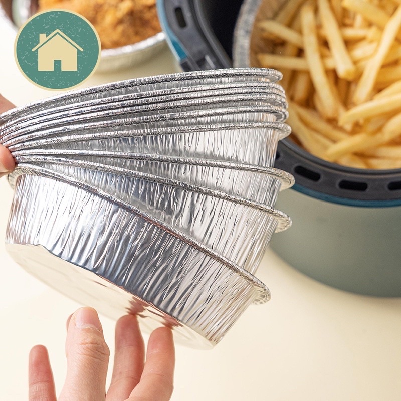 Set 10 khay giấy bạc lót nồi chiên không dầu,đĩa nhôm, đĩa giấy bạc Đường Kính 20-22cm