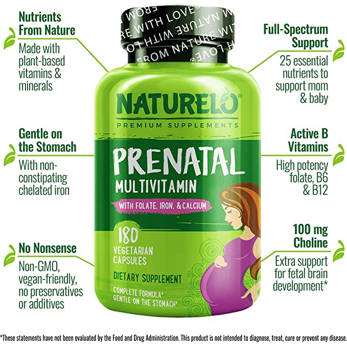Naturelo Prenatal Multivitamin với Folate, Sắt,Canxi Viên uống vitamin tổng hơp cho phụ nữ mang thai