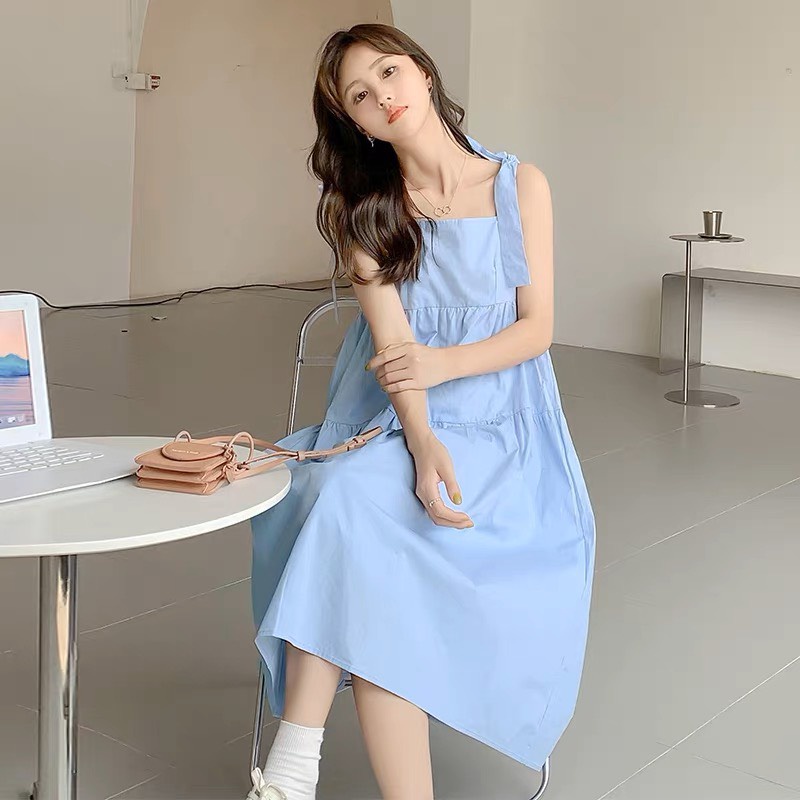 Váy xòe dáng dài 2 dây, đầm 2 dây babydoll kiểu dáng vintage dễ thương minstore365 | BigBuy360 - bigbuy360.vn