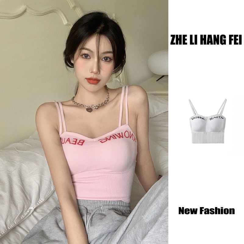 ZHELIHANGFEI Áo Croptop Hai Dây Sát Nách Lưng Cao Quyến Rũ Cho Nữ