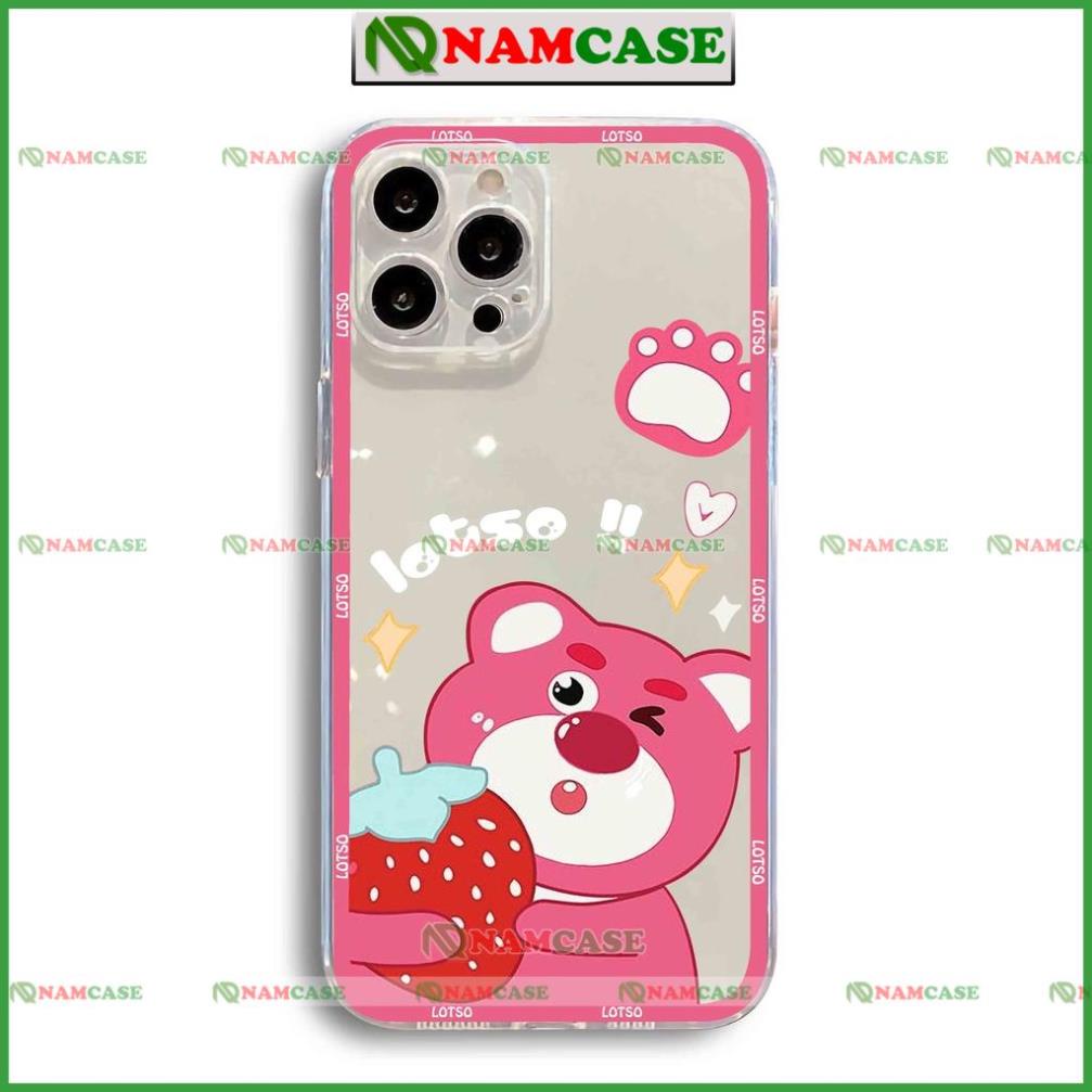 Ốp lưng gấu lotso cạnh vuông chống sốc silicon trong suốt bảo vệ camera iphone ip 6/6s/7/8/X/XS/11/12/13/14 Pro Plus Max
