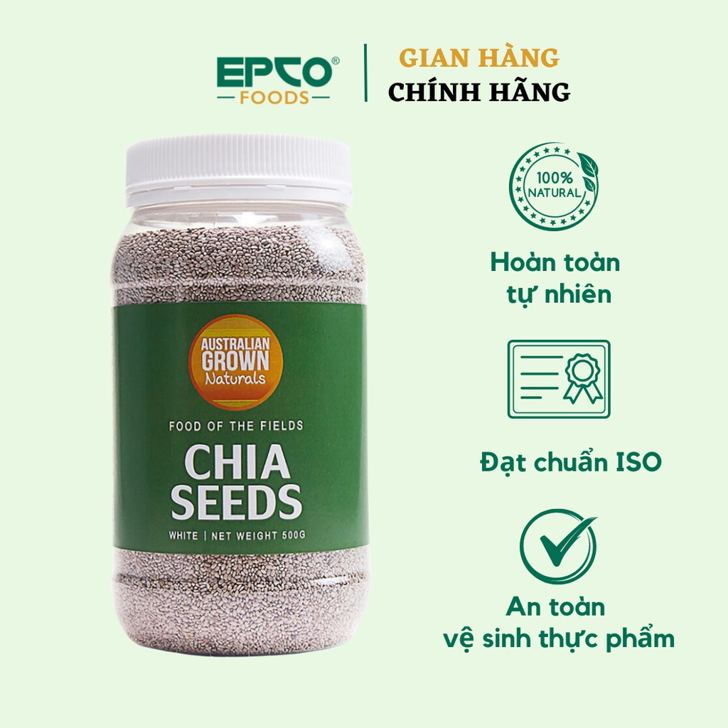 Hạt Chia Trắng EPCO FOODS (500g/ Hũ) Trồng Tại Úc Không Chất Bảo Quản Giàu Omega 3 Chất Xơ Vitamin Khoáng
