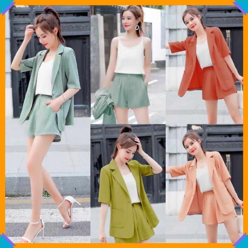 Bộ đồ vest 🌸FREESHIP🌸 Set nguyên bộ 3 món Áo trong Áo Vest Ngoài Quần Short J1199