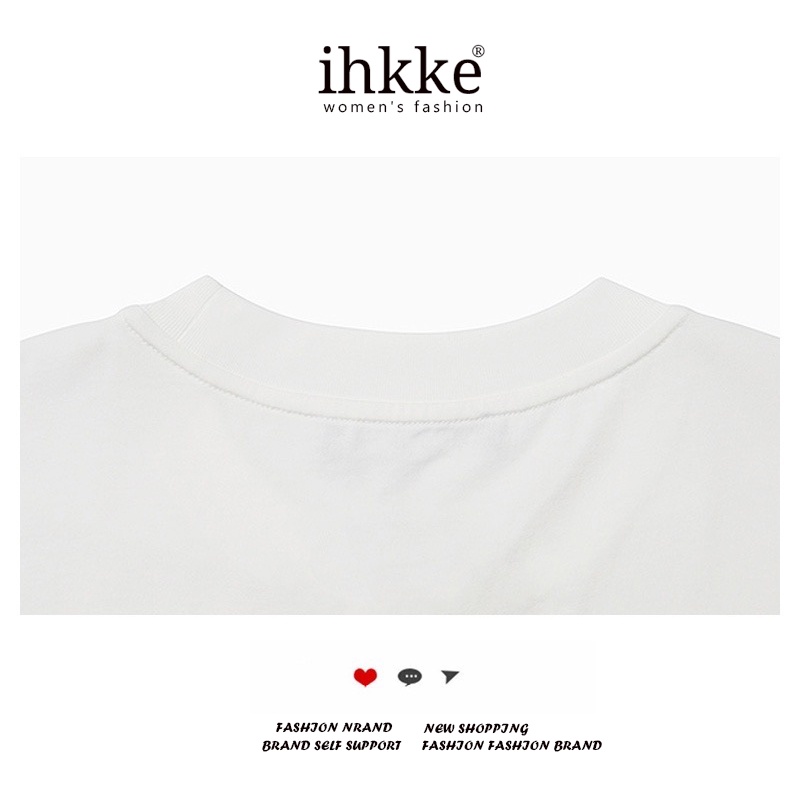 Áo thun/ Áo thun lửng IHKKE tay ngắn in chữ phong cách Hàn Quốc thời trang cho nam và nữ