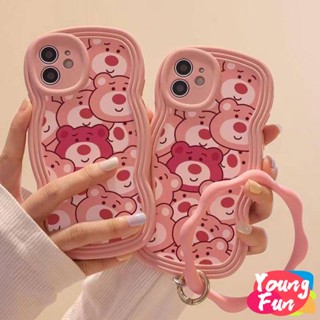 ốp lưng Gấu dâu tây  Realme C35 C31 C3 C25 C21 C30 C20 C17 C15 C12 C11 GT Realme 5 6 Biến động Strawberry Bear Shockproof Silicone sóng viền điện thoại trường hợp