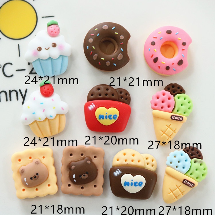 Sticker jibbitz món ăn nhẹ tráng miệng (bánh quy gấu, donut dâu, cupcake phủ kem) gắn dép sục Crocs